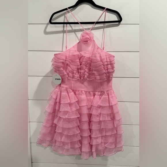 NWT Staud pink Florian ruffled organza mini dress - Picture 5 of 10